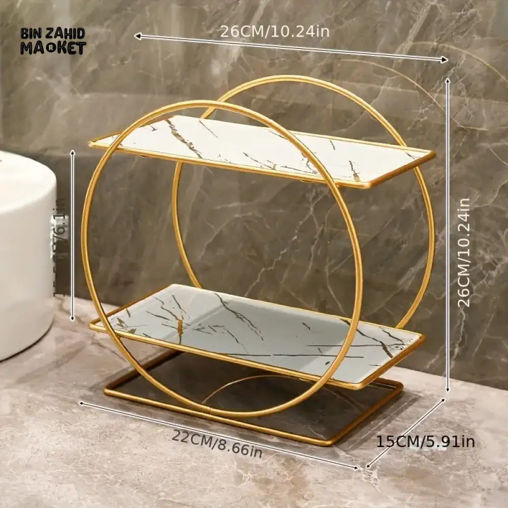 LIGHT LUXURY BATHROOM SHELF RACK COSMETICS ORGANIZER FOR DRESSING TABLE - CIRCLE SHAPE