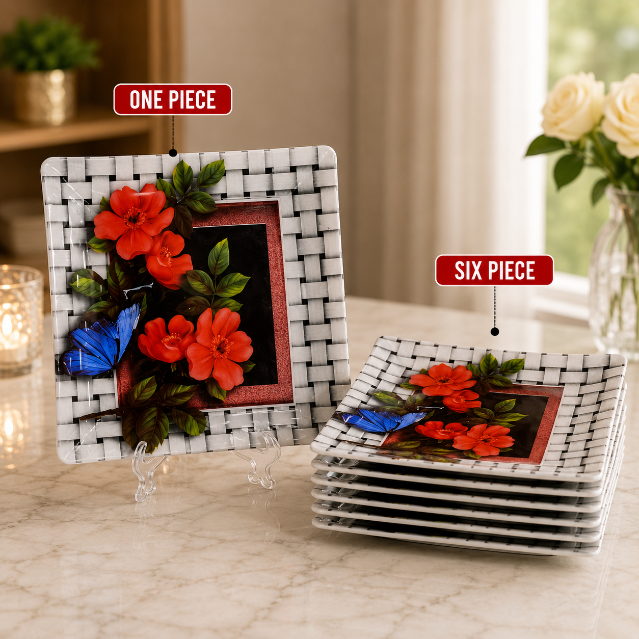 ARCOFAM 7 PCS SQUARE GLASS DESSERT PLATE SET – WHITE TARA