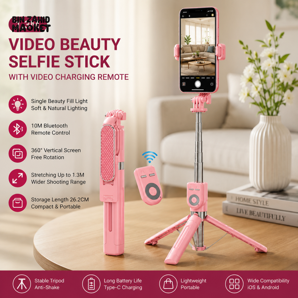 1.3M BLUETOOTH SELFIE STICK TRIPOD WITH REMOTE & FILL LIGHT