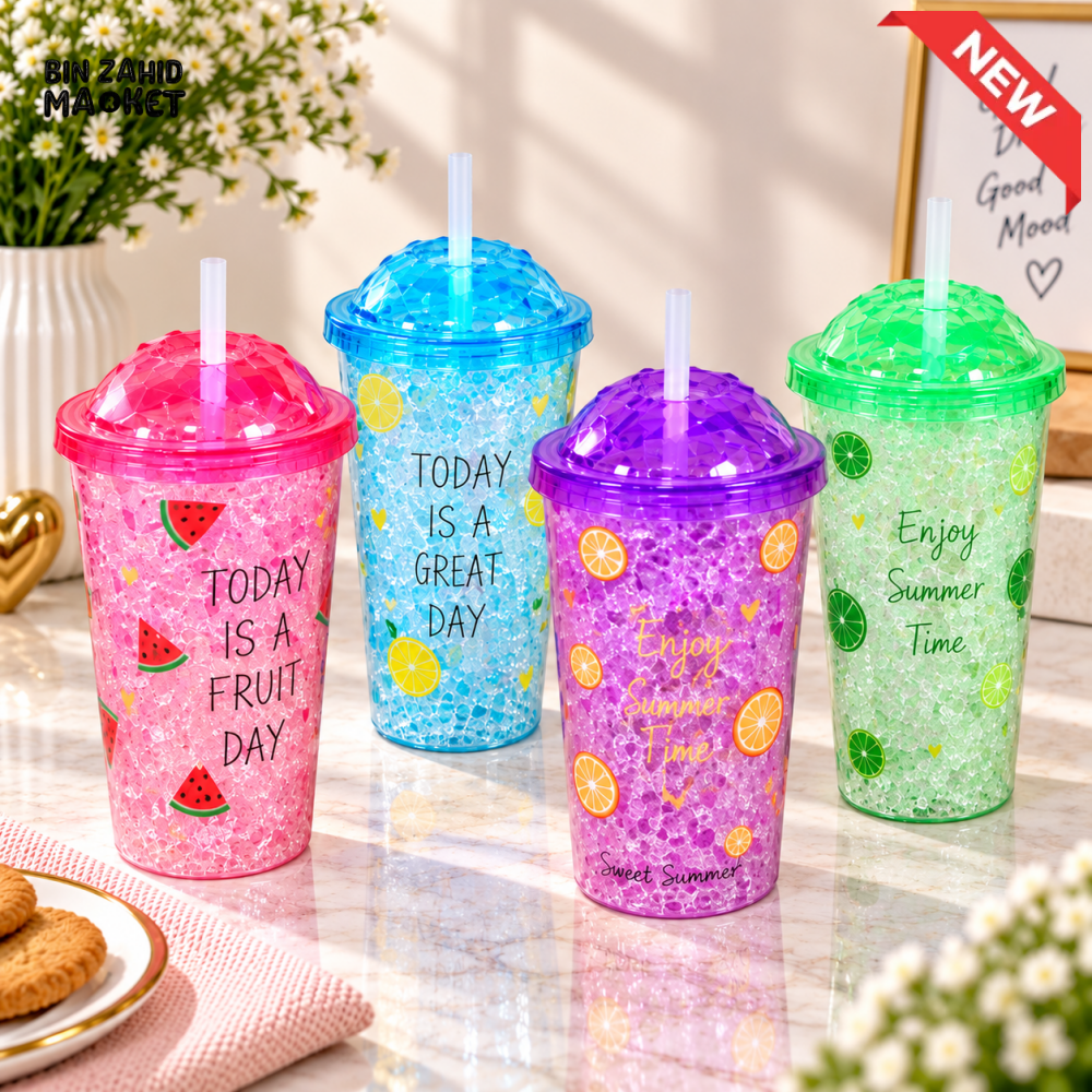 1-PIECE COLORFUL GLITTER FRUIT DESIGN TUMBLER SET WITH LIDS & STRAWS