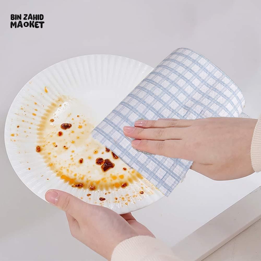 1 ROLL DISPOSABLE KITCHEN DISHCLOTH – WASHABLE OIL-ABSORBING CLEANING TOWEL WITH CHECKERED PATTERN