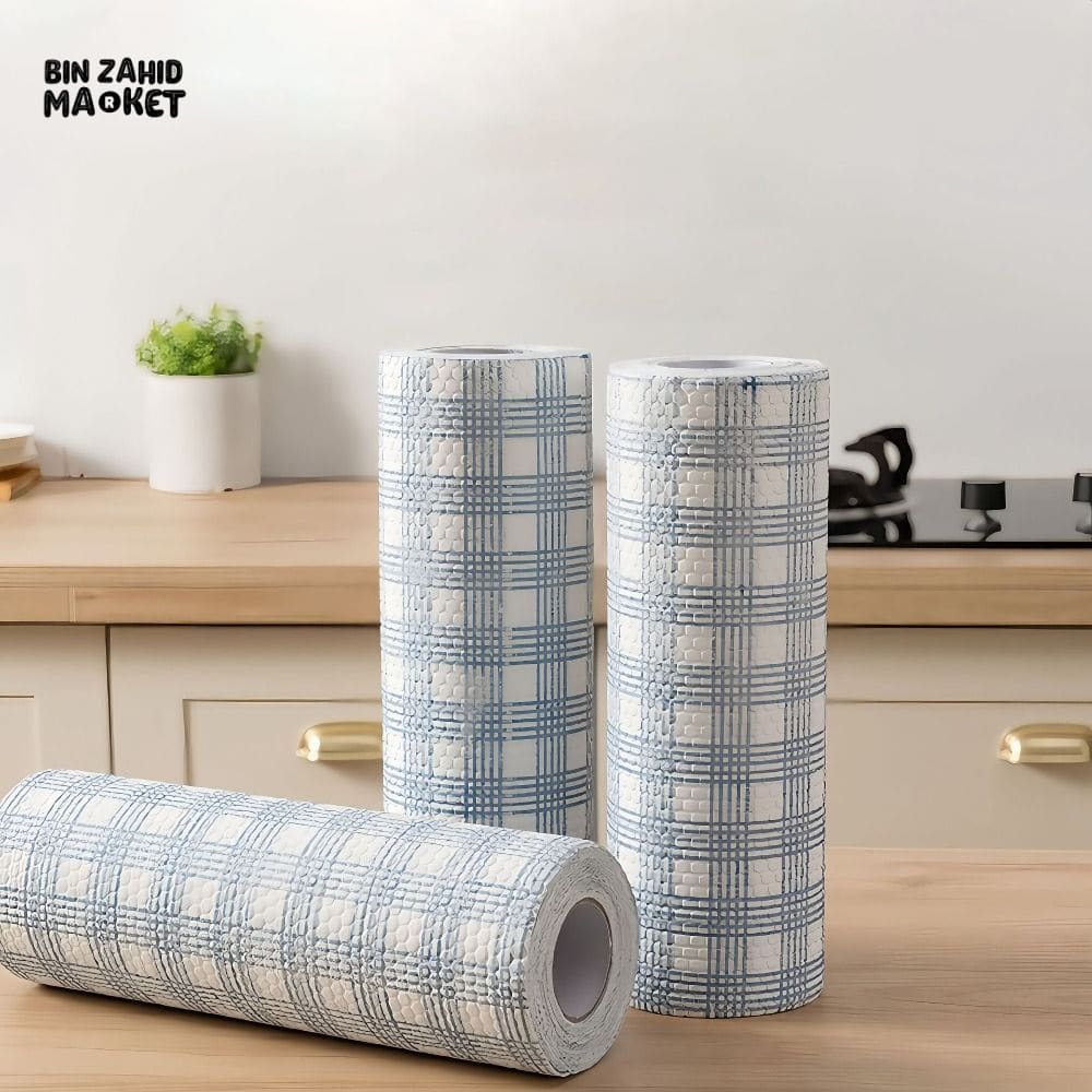 1 ROLL DISPOSABLE KITCHEN DISHCLOTH – WASHABLE OIL-ABSORBING CLEANING TOWEL WITH CHECKERED PATTERN