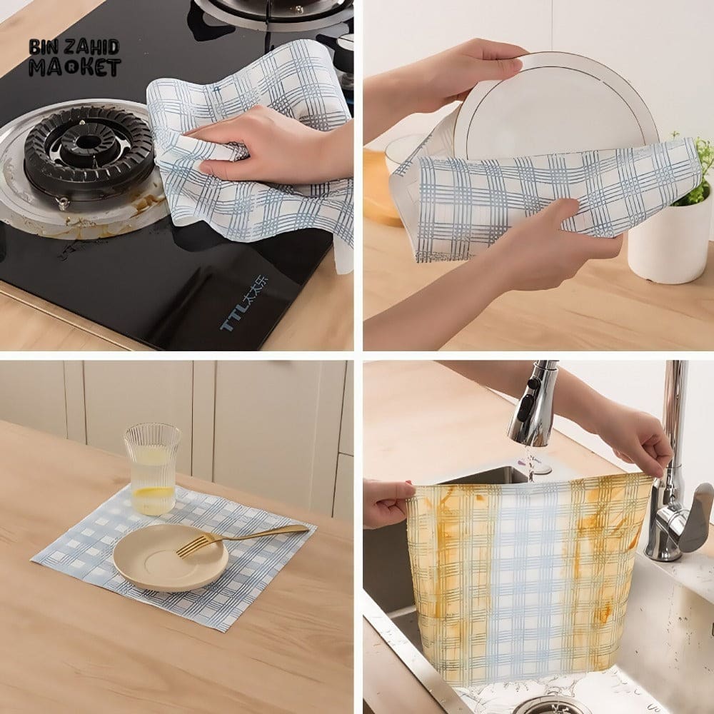 1 ROLL DISPOSABLE KITCHEN DISHCLOTH – WASHABLE OIL-ABSORBING CLEANING TOWEL WITH CHECKERED PATTERN