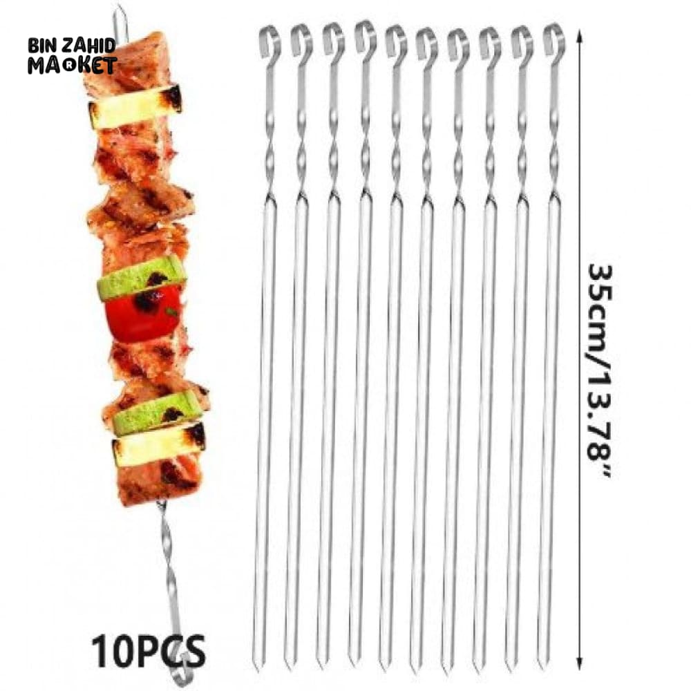 10 PIECES PREMIUM STAINLESS STEEL BARBECUE SKEWERS SET