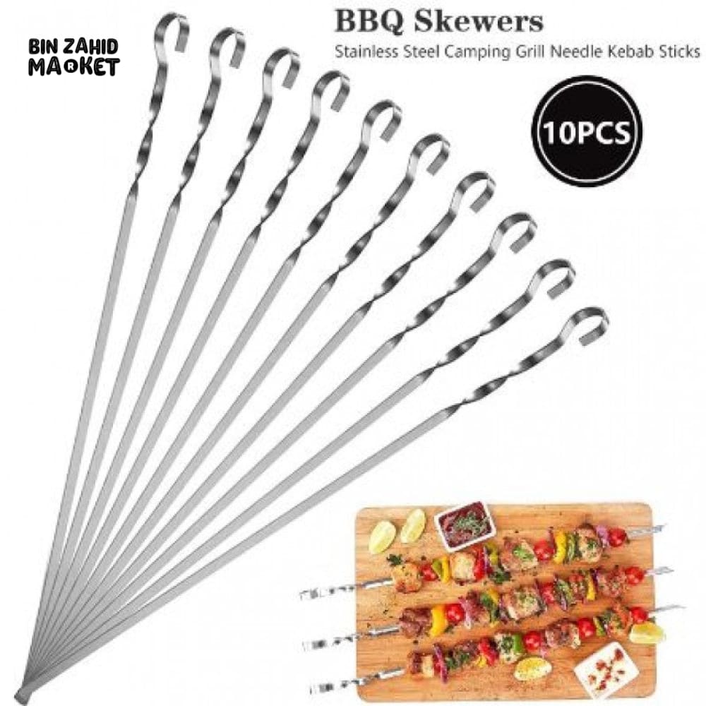 10 PIECES PREMIUM STAINLESS STEEL BARBECUE SKEWERS SET