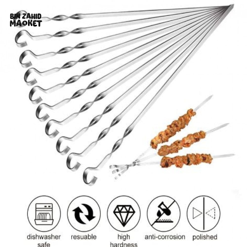 10 PIECES PREMIUM STAINLESS STEEL BARBECUE SKEWERS SET