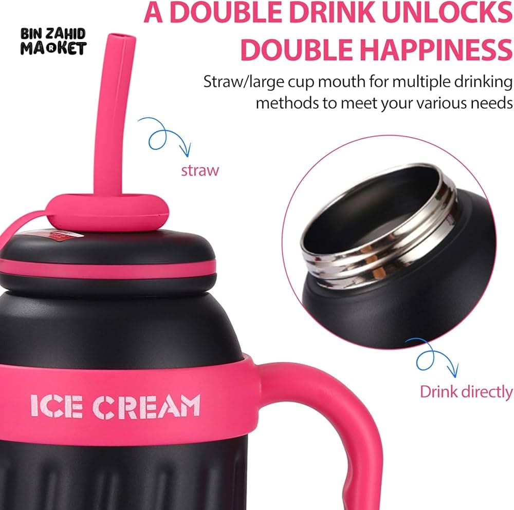 1000 ML STAINLESS STEEL TUMBLER - INSULATED FOR HOT & COLD DRINKS - BLACK