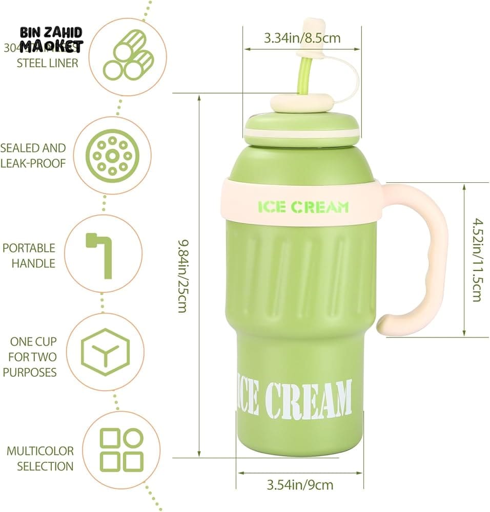 1000 ML STAINLESS STEEL TUMBLER - INSULATED FOR HOT & COLD DRINKS - GREEN