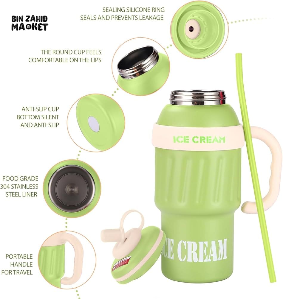 1000 ML STAINLESS STEEL TUMBLER - INSULATED FOR HOT & COLD DRINKS - GREEN