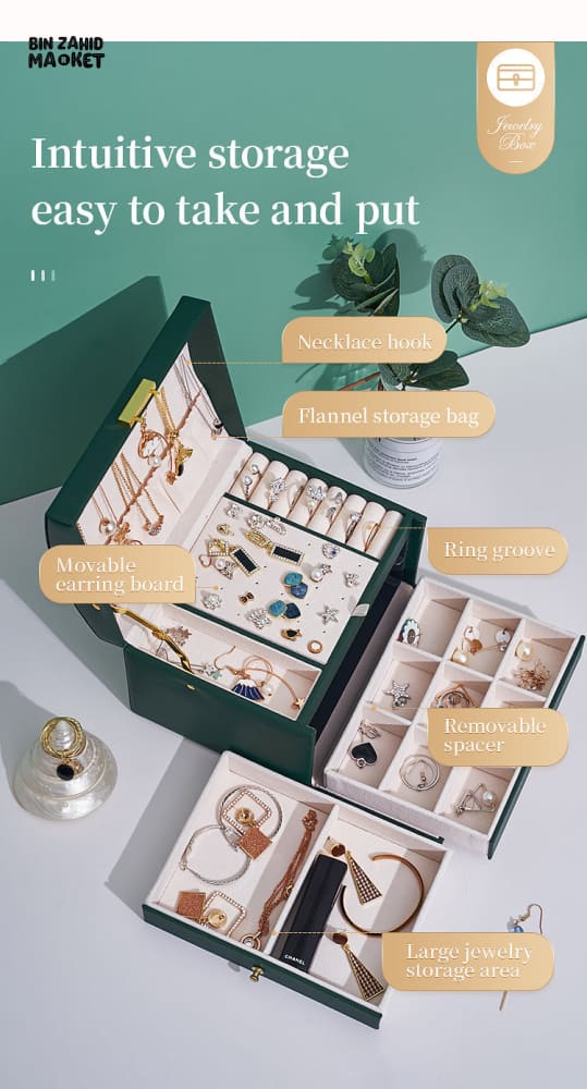 3 LAYERS LEATHER JEWELRY ORGANIZER