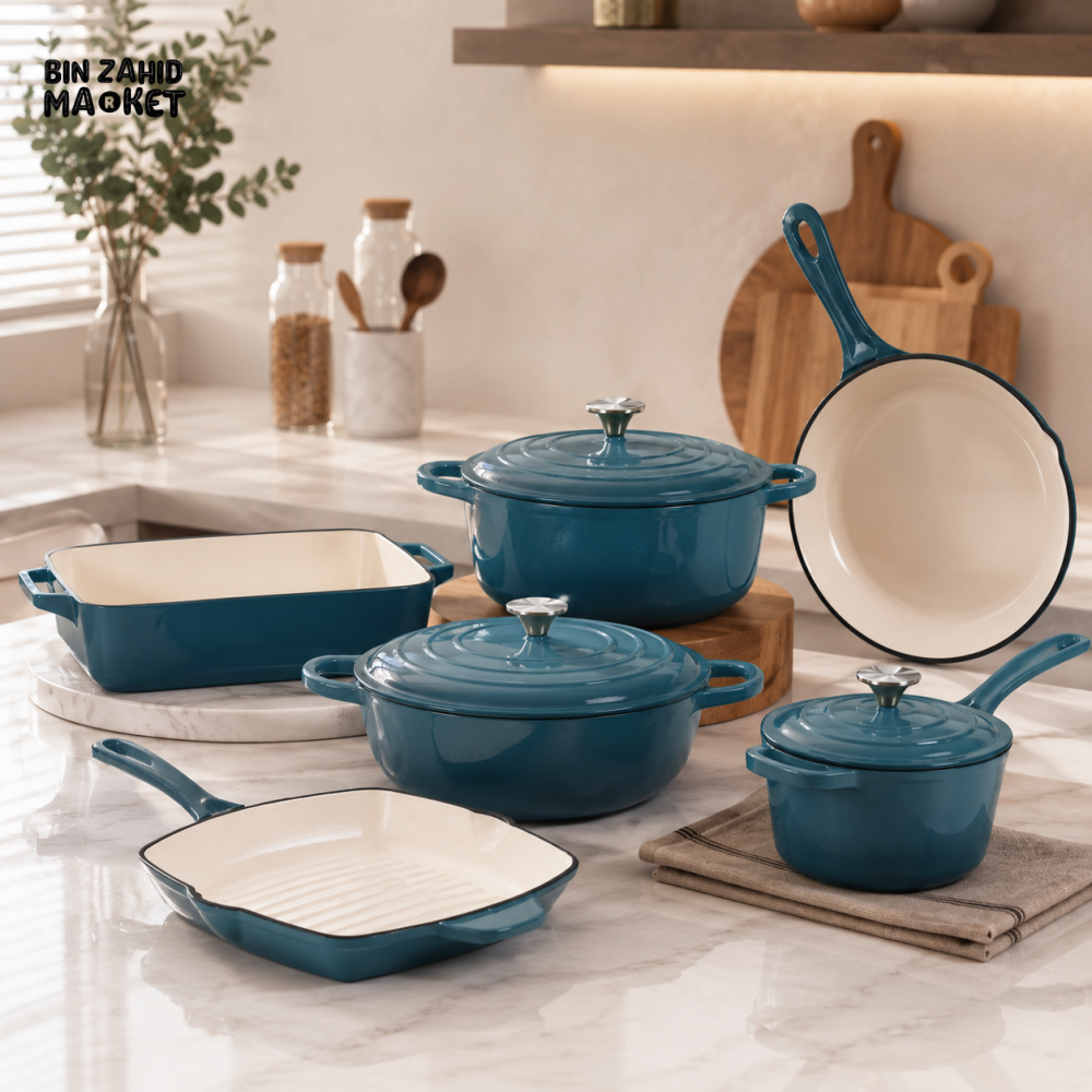 11-PIECE OSFE ENAMELED CAST IRON COOKWARE SET MULTIFUNCTIONAL KITCHEN COLLECTION - BLUE