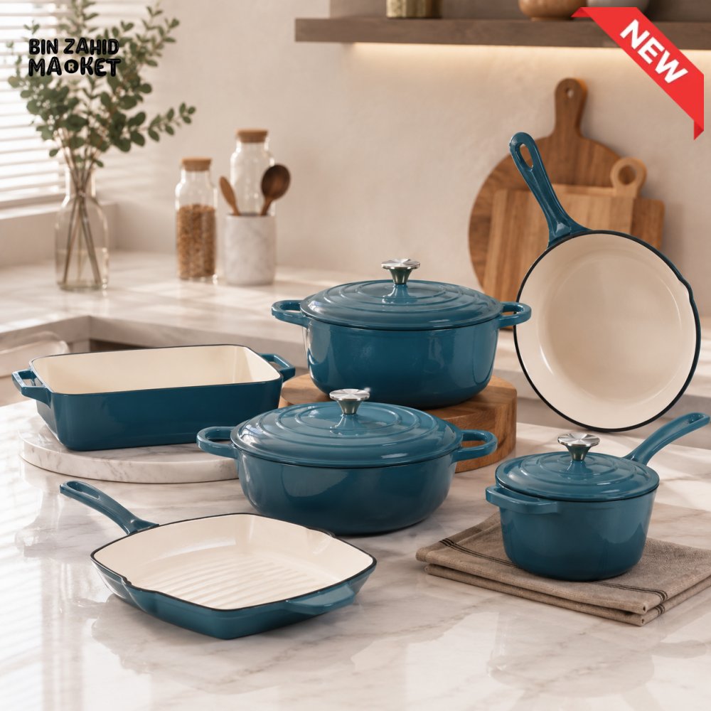 11-PIECE OSFE ENAMELED CAST IRON COOKWARE SET MULTIFUNCTIONAL KITCHEN COLLECTION - BLUE