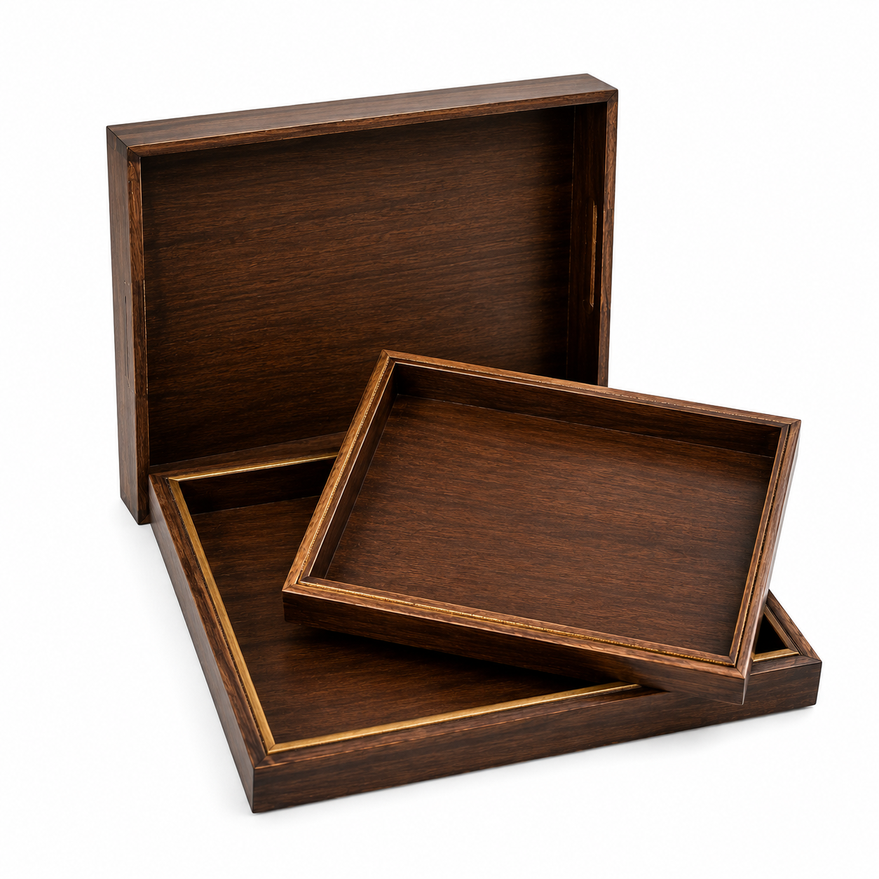LUXEWOOD PREMIUM 3-PIECE RECTANGULAR WOODEN SERVING TRAY SET