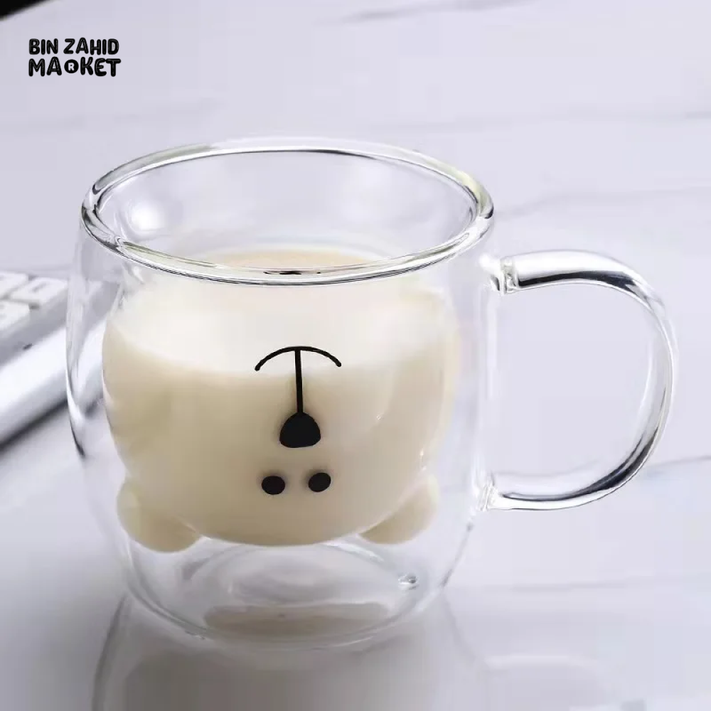 CREATIVE CUTE BEAR GLASS MUG – 250 ML PERFECT FOR MILK JUICE AND TEA