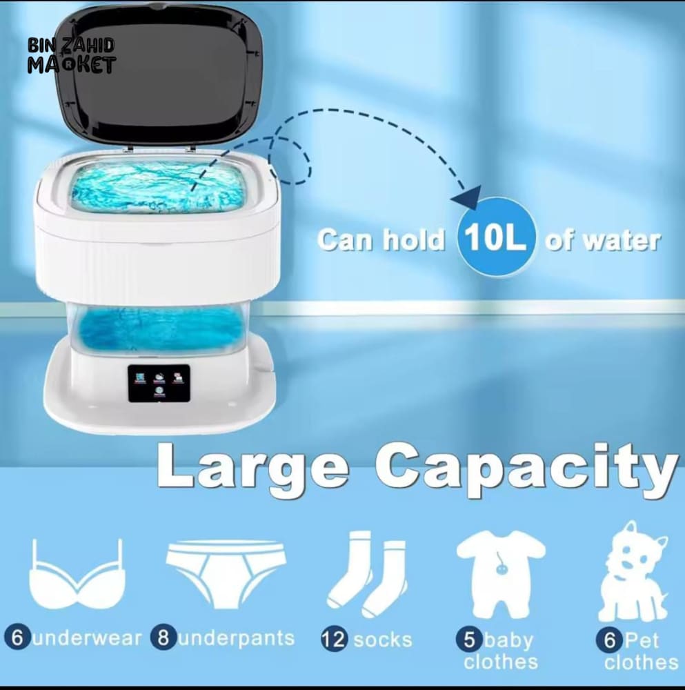 11L FOLDABLE MINI WASHING MACHINE WITH BUILT-IN DRAIN PIPE & READY-TO-USE DRYER – PORTABLE LAUNDRY SOLUTION FOR HOME & TRAVEL