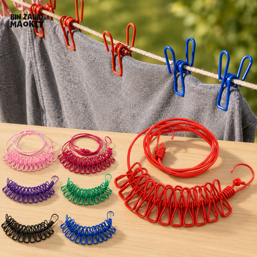 12 CLIPS DRYING CLOTHES ROPE