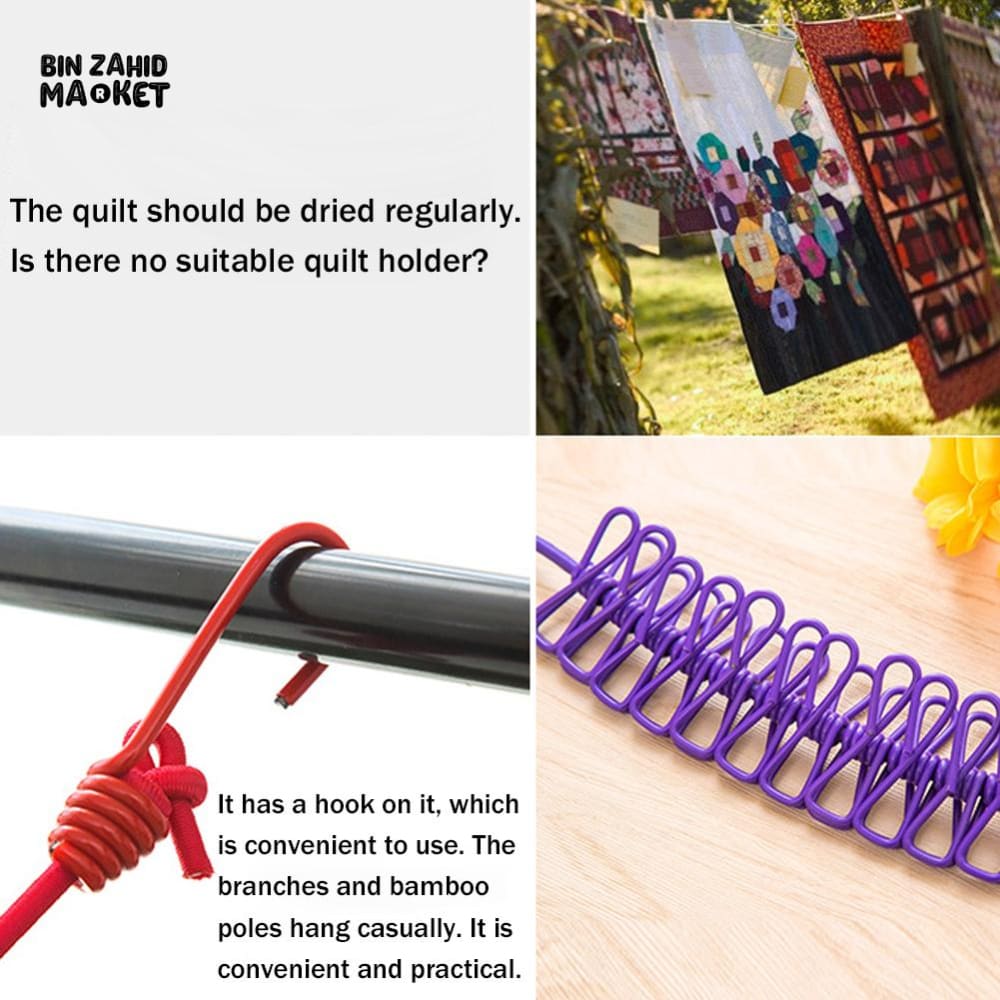 12 CLIPS DRYING CLOTHES ROPE