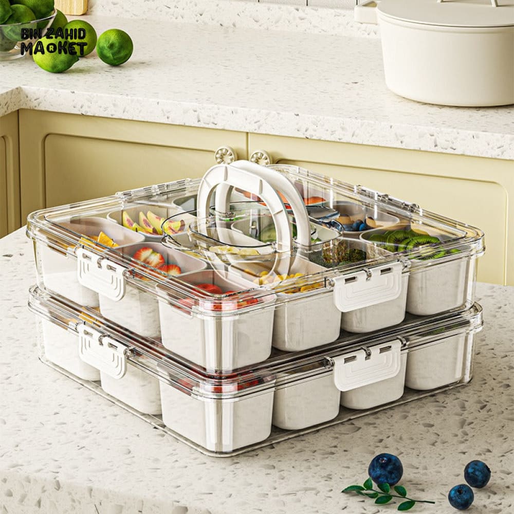 12-GRID SPICE STORAGE BOX – AIRTIGHT SEASONING ORGANIZER FOR KITCHEN
