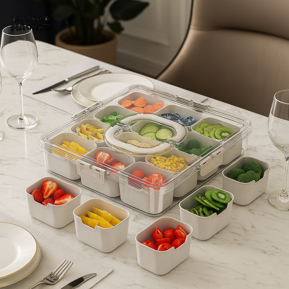 12-GRID SPICE STORAGE BOX – AIRTIGHT SEASONING ORGANIZER FOR KITCHEN