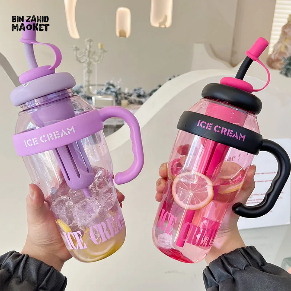 1200 ML PLASTIC WATER BOTTLE WITH LARGE CAPACITY CUTE PORTABLE KIDS PLASTIC CUP LEAK-PROOF WITH STRAW SPORTS WATER CUP FOR SUMMER