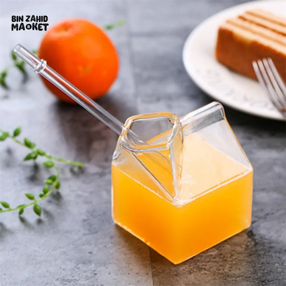SQUARE GLASS MILK CUP – MICROWAVE-SAFE JAPANESE-STYLE KITCHEN TABLEWARE 300ML