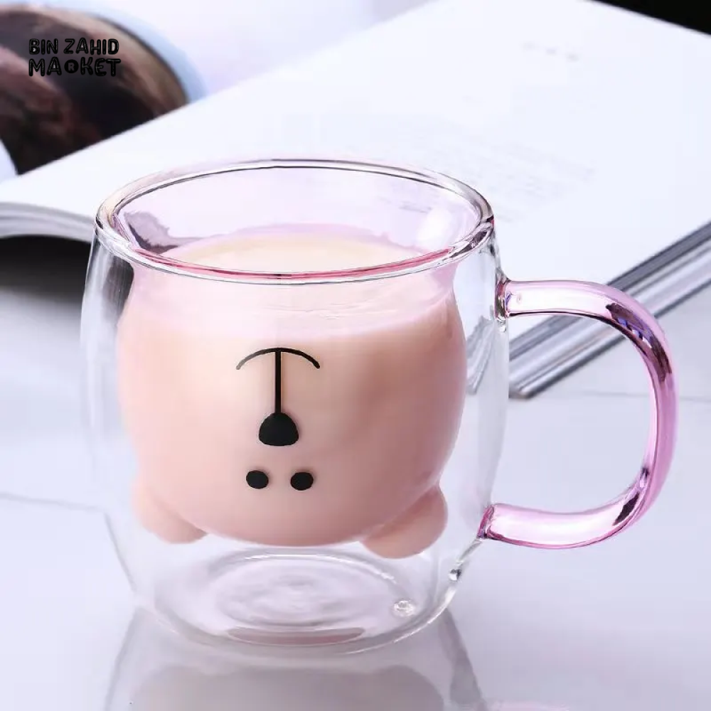 CREATIVE CUTE BEAR GLASS MUG – 250 ML PERFECT FOR MILK JUICE AND TEA