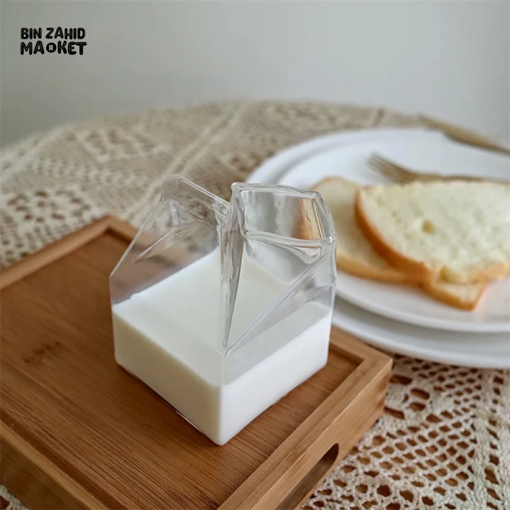 SQUARE GLASS MILK CUP – MICROWAVE-SAFE JAPANESE-STYLE KITCHEN TABLEWARE 300ML