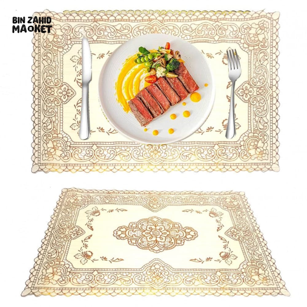 6 PIECE GOLD BLOOM PLACEMATS – NON-SLIP WASHABLE HEAT-RESISTANT