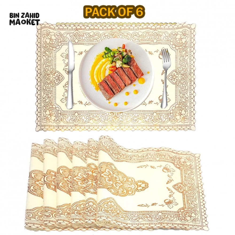6 PIECE GOLD BLOOM PLACEMATS – NON-SLIP WASHABLE HEAT-RESISTANT