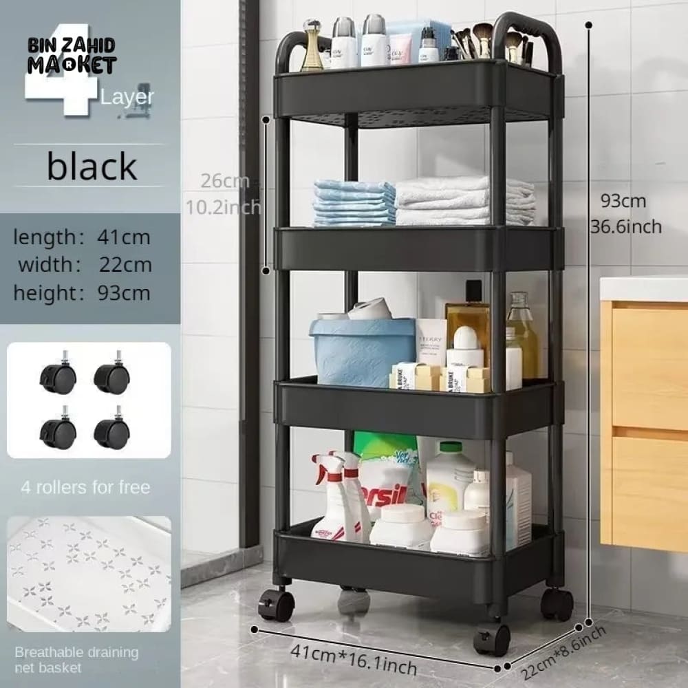 4X LAYERS TROLLEY WITH WHEELS Black