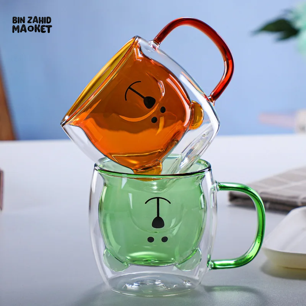 CREATIVE CUTE BEAR GLASS MUG – 250 ML PERFECT FOR MILK JUICE AND TEA