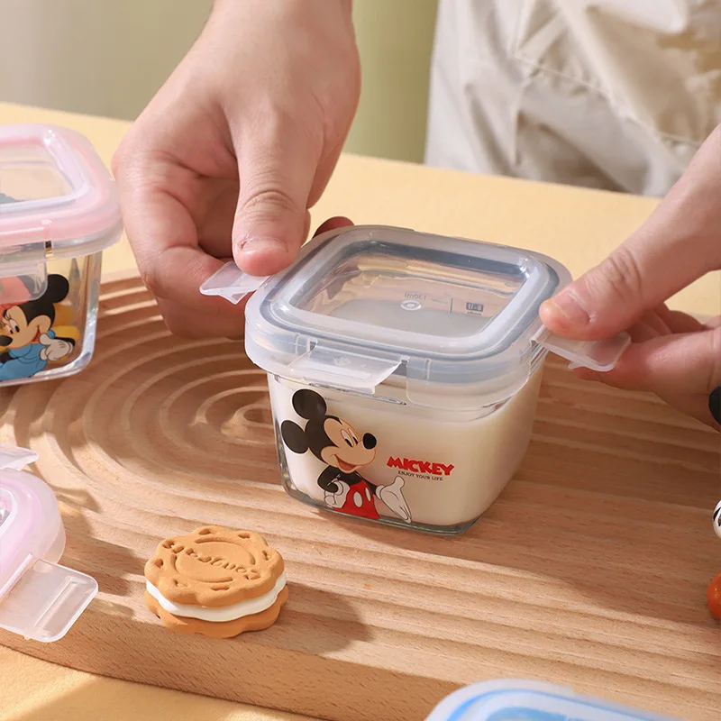 DISNEY MINNIE & MICKEY MOUSE GLASS LUNCH BOX 4 PIECES WITH LID