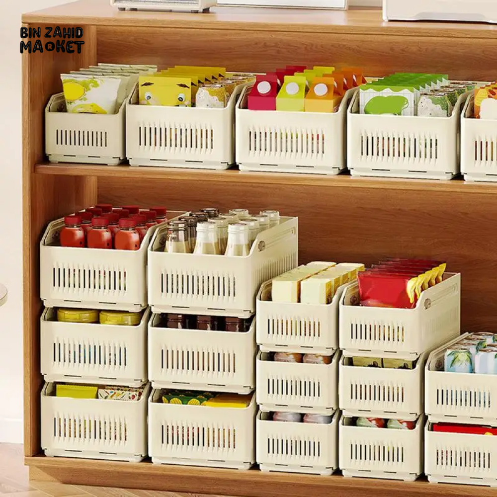 STACKABLE PULL-OUT ORGANIZER SNACK STORAGE FOR PANTRY KITCHEN BEDROOM