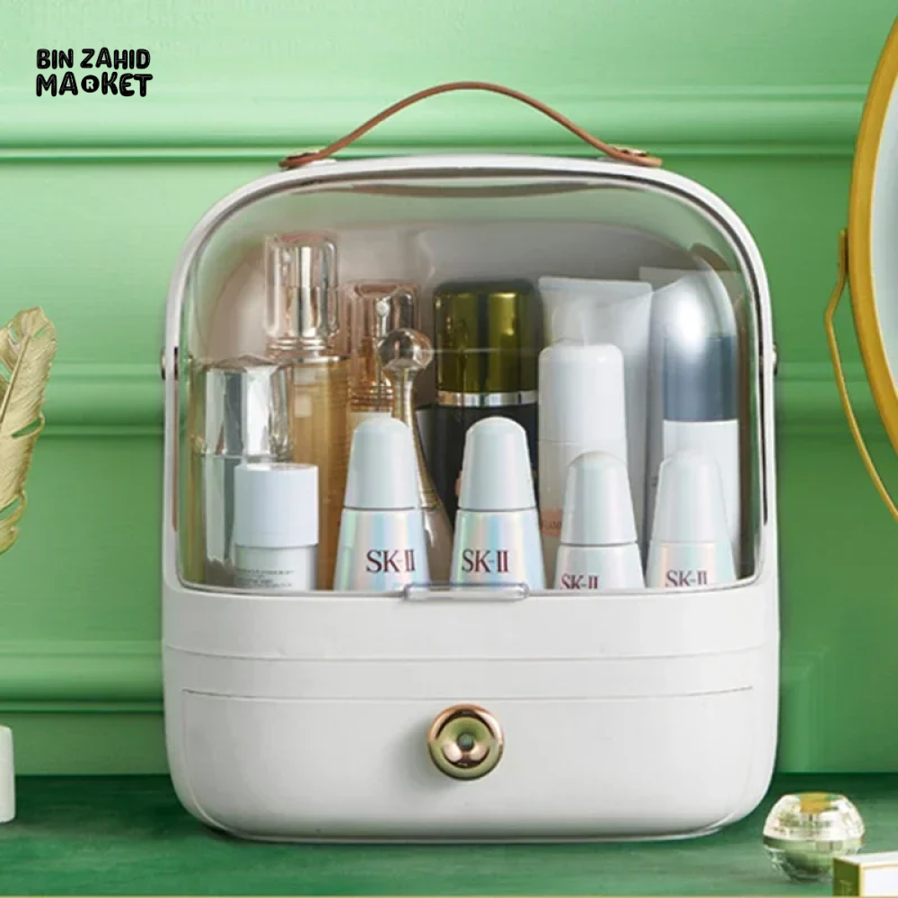 DUST-PROOF MAKEUP ORGANIZER – WITH LID & DRAWERS FOR BATHROOM OR DESKTOP