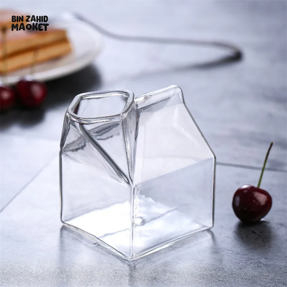 SQUARE GLASS MILK CUP – MICROWAVE-SAFE JAPANESE-STYLE KITCHEN TABLEWARE 300ML