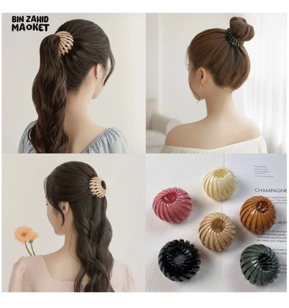 PACK OF 2 WOMEN BUN HAIR CLAW CLIPS HORSETAIL BUCKLE BIRD NEST PONYTAIL