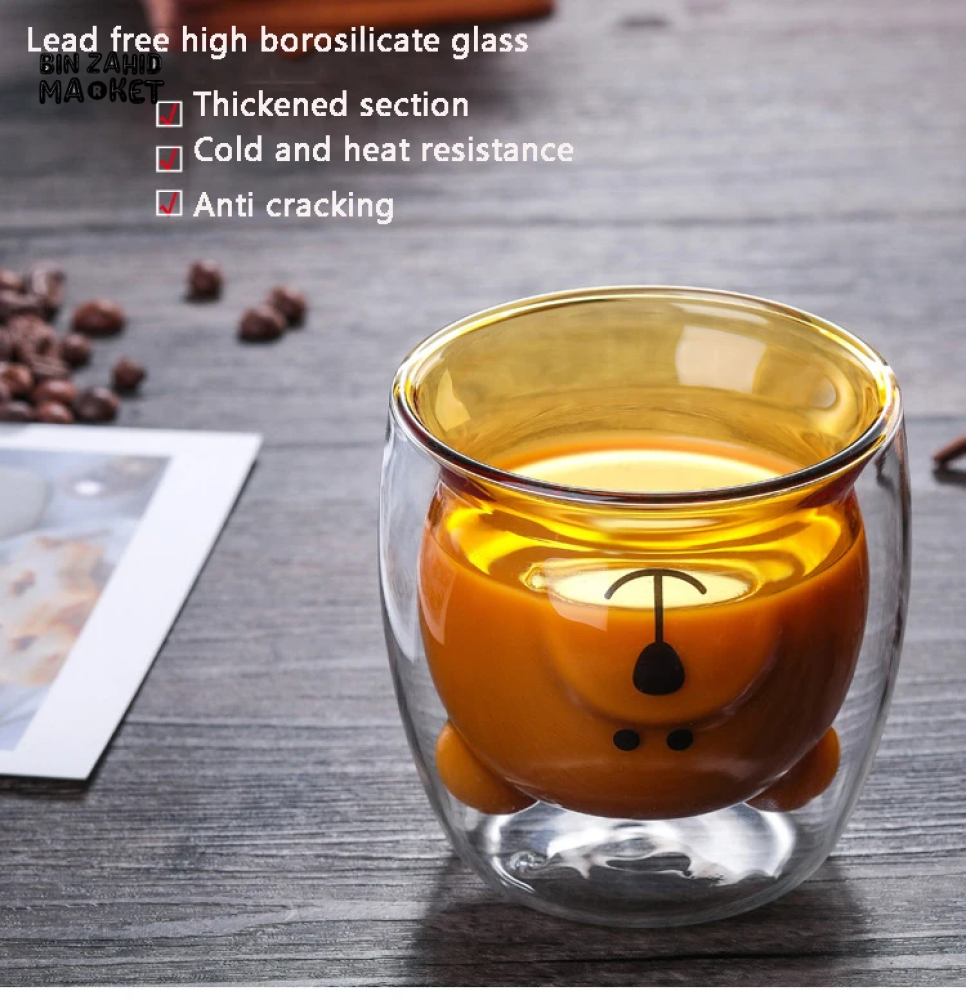 CREATIVE CUTE BEAR GLASS MUG – 250 ML PERFECT FOR MILK JUICE AND TEA
