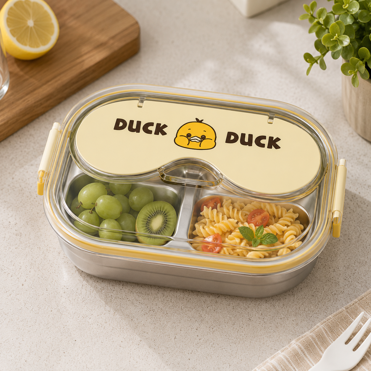 STAINLESS STEEL 3-COMPARTMENT LUNCH BOX WITH LID