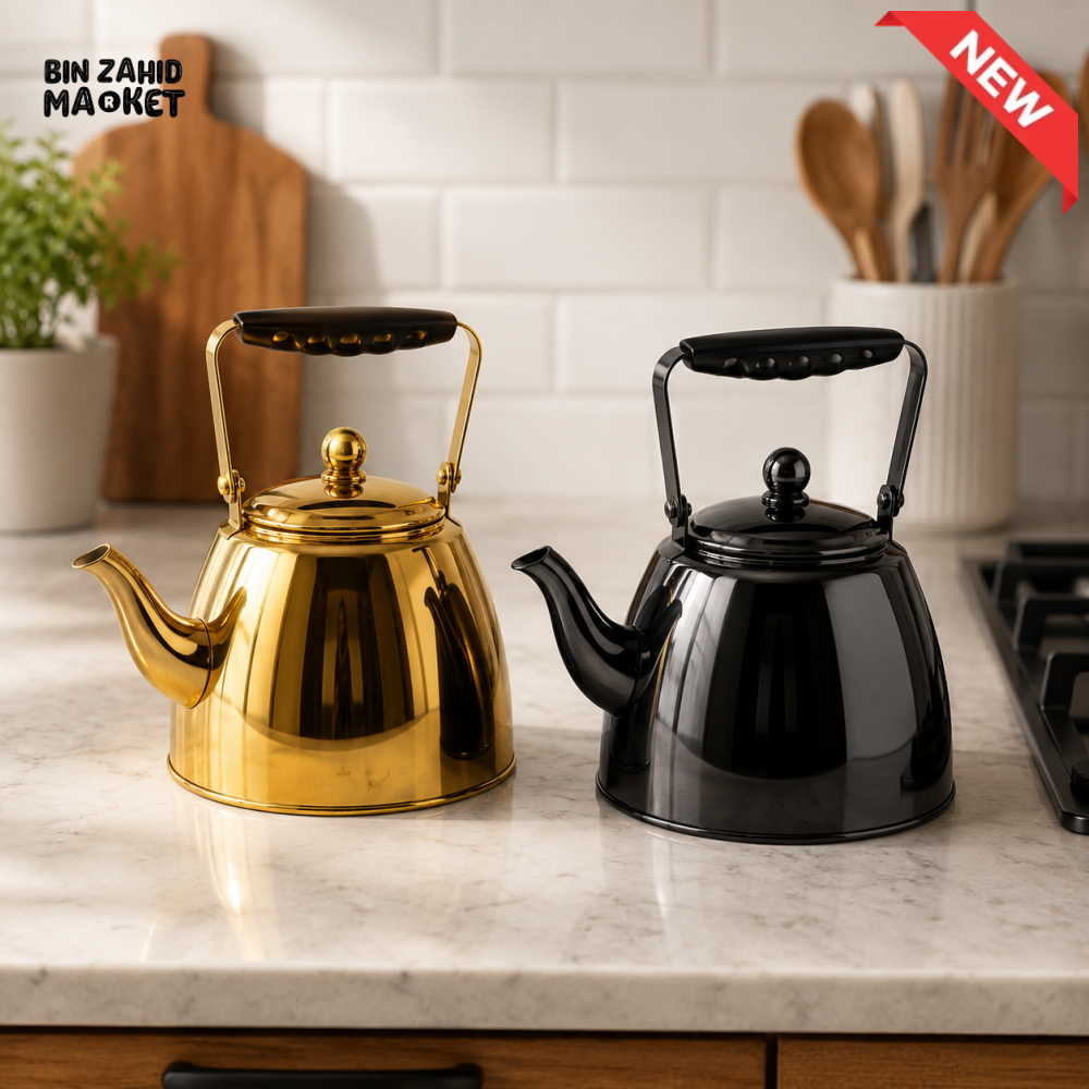 2.0L STAINLESS STEEL STOVETOP TEA KETTLE (BLACK & GOLD)