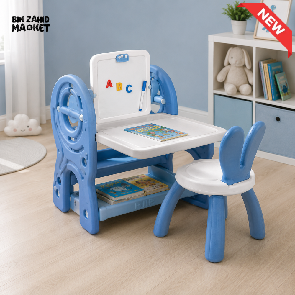 2 IN 1 KIDS STUDY TABLE AND CHAIR SET - BLUE