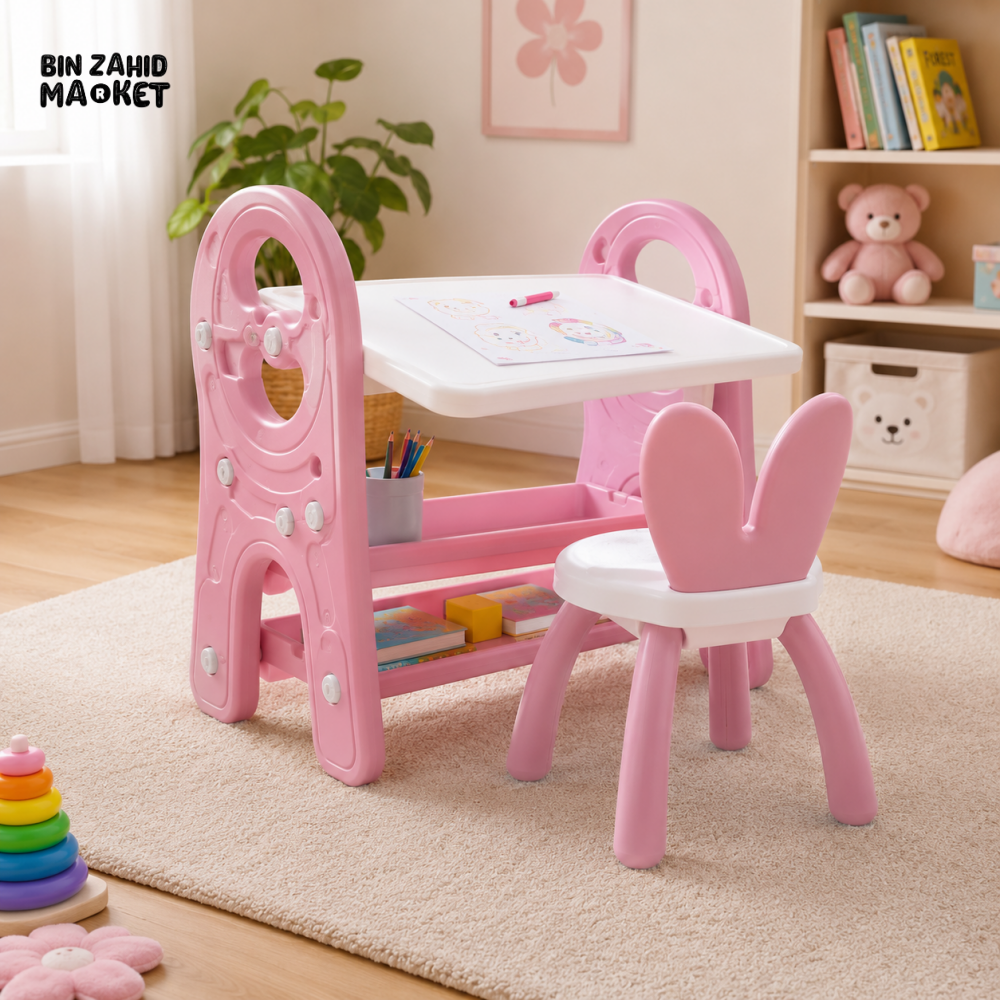 2 IN 1 KIDS STUDY TABLE AND CHAIR SET - PINK