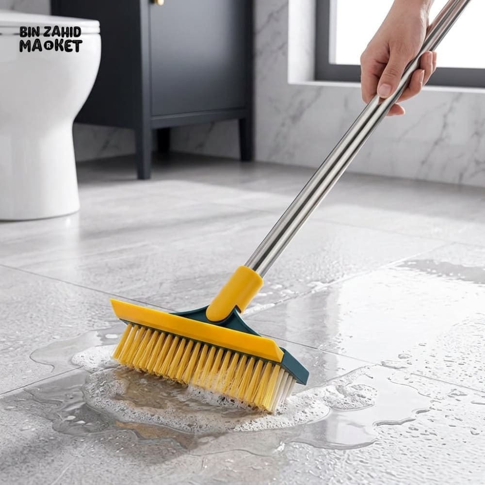 2 IN 1 LONG HANDLE FLOOR SCRUBBER BRUSH WITH SQUEEGEE WIPER