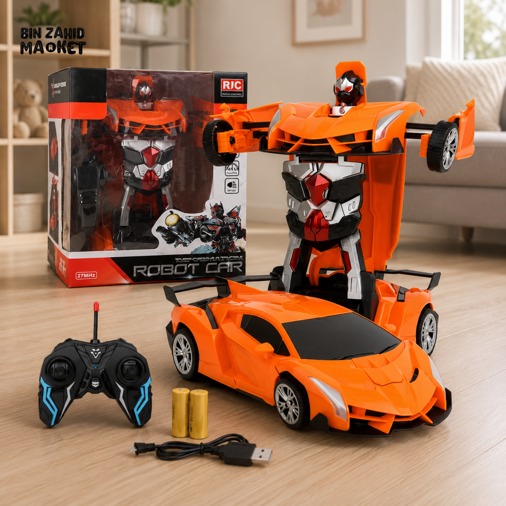 2-IN-1 RC TRANSFORMING ROBOT CAR - ORANGE
