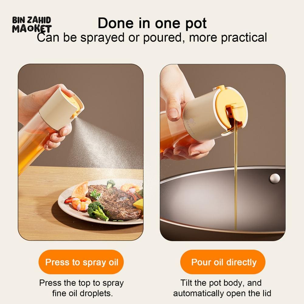 2-IN-1 SPRAY & POUR GLASS OIL BOTTLE – AUTOMATIC OPEN LID