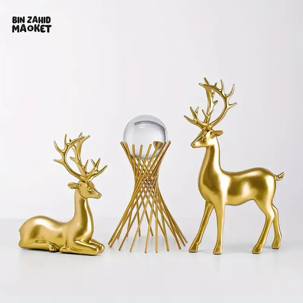 2 PIECE GOLDEN DEER FIGURINE SET – PERFECT DECOR FOR LIVING ROOM & BEDROOM