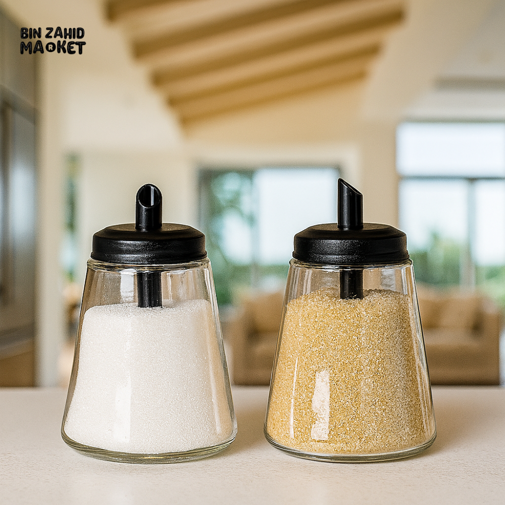 GLASS SUGAR DISPENSER JAR SET FOR KITCHEN – LUXURY VILLA STYLE CONTAINERS