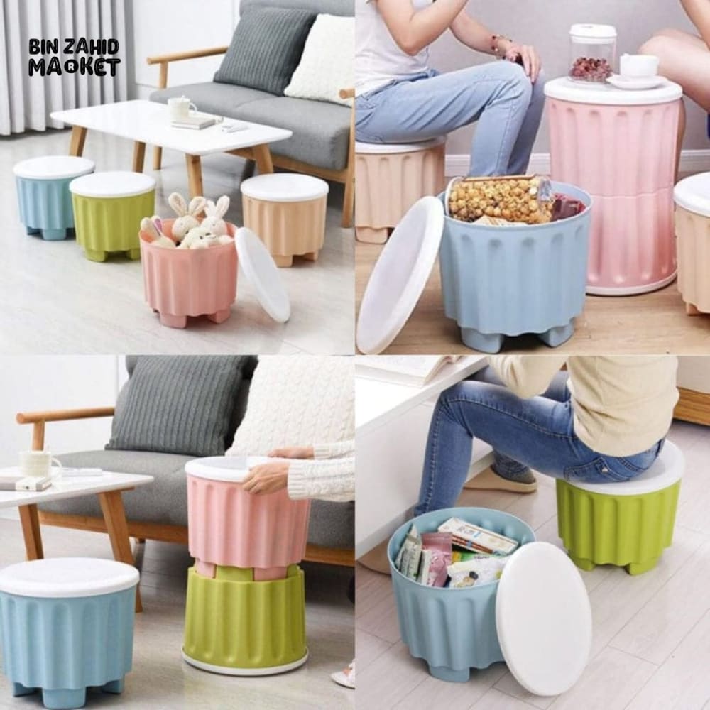 2 PIECES PLASTIC STORAGE CHAIR OTTOMAN FURNITURE FOR LIVING ROOM