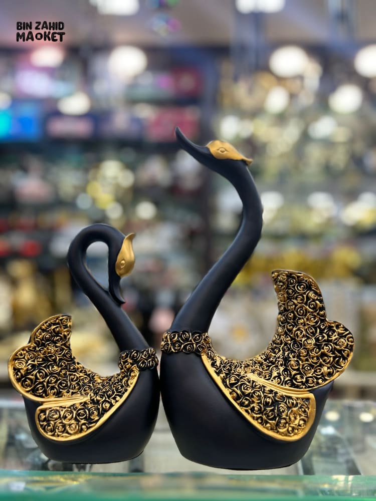 2 PIECES RESIN SWAN COUPLE STATUE ELEGANT TABLETOP DECOR & WEDDING GIFT FOR HOME OR OFFICE