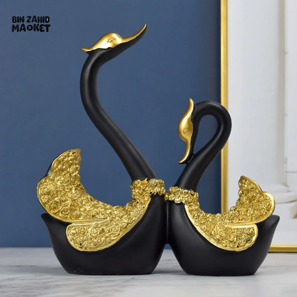 2 PIECES RESIN SWAN COUPLE STATUE ELEGANT TABLETOP DECOR & WEDDING GIFT FOR HOME OR OFFICE