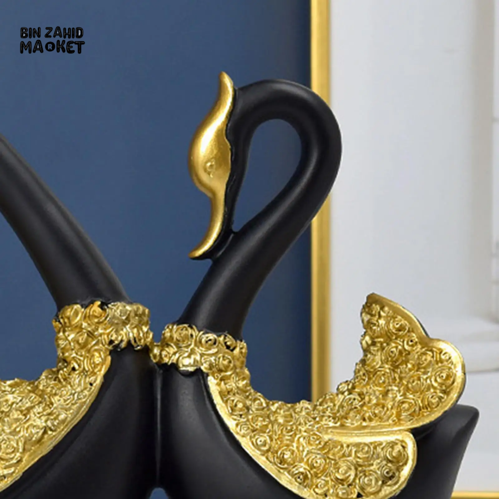 2 PIECES RESIN SWAN COUPLE STATUE ELEGANT TABLETOP DECOR & WEDDING GIFT FOR HOME OR OFFICE
